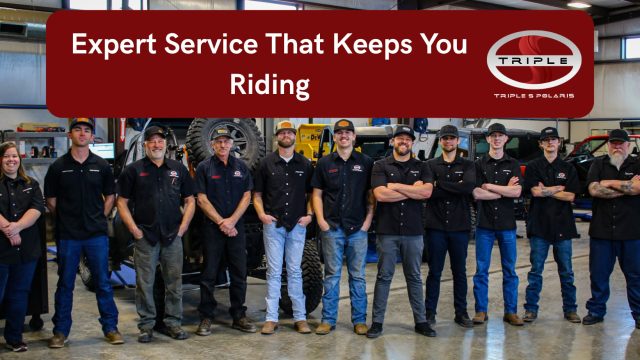 Factory-trained-technician-working-on-a-Polaris-ATV-in-service-bay-at-Triple-S-Polaris