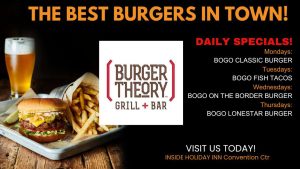 Burger Theory BOGO special - buy one get one free burgers and tacos at St. George Utah restaurant with daily deals