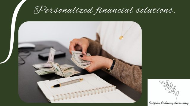 A-person-in-a-cozy-sweater-counts-cash-at-a-desk-with-a-planner,-pen,-and-scattered-bills,-illustrating-personalized-financial-solutions-from-Outgrow-Ordinary-Accounting.