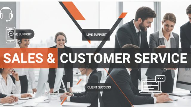 Professional-sales-and-customer-service-team-with-headsets,-computers,-and-live-support-icons;-Frontall-USA-Sales-&-Customer-Service-branding.