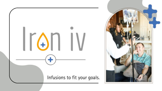 Iron-IV-logo-and-nurse-providing-IV-therapy-to-a-smiling-client-at-home-in-St.-George,-Utah.