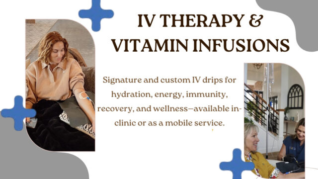 Woman-receiving-IV-therapy-at-home-and-a-nurse-administering-an-IV-drip-in-a-clinic,-highlighting-Iron-IV’s-IV-therapy-and-vitamin-infusion-services.