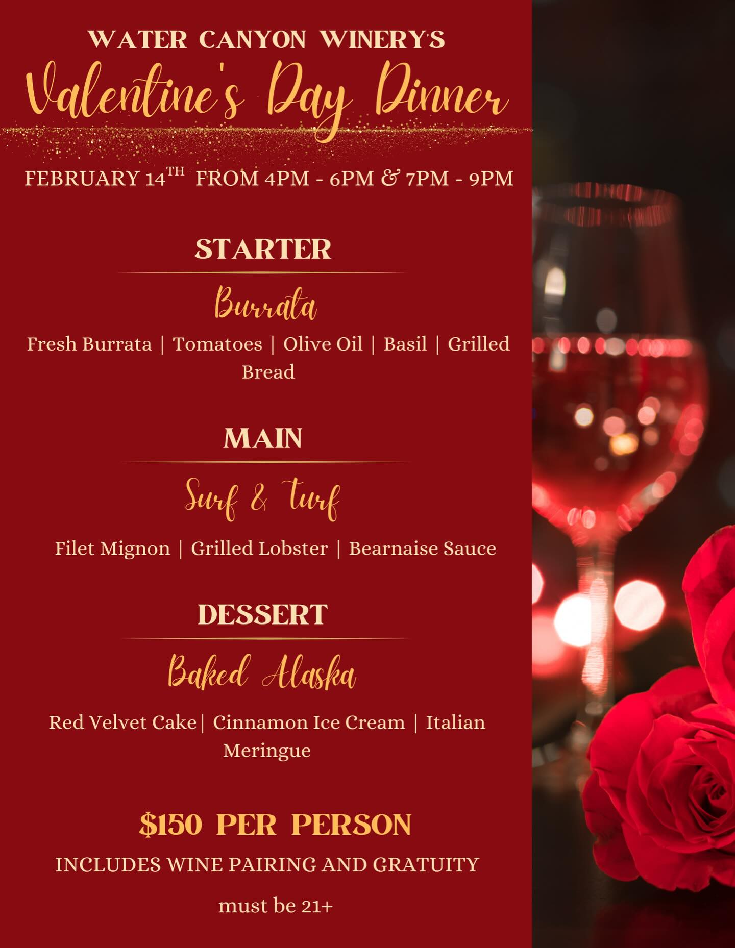 Valentine’s Day Dinner at Water Canyon Winery